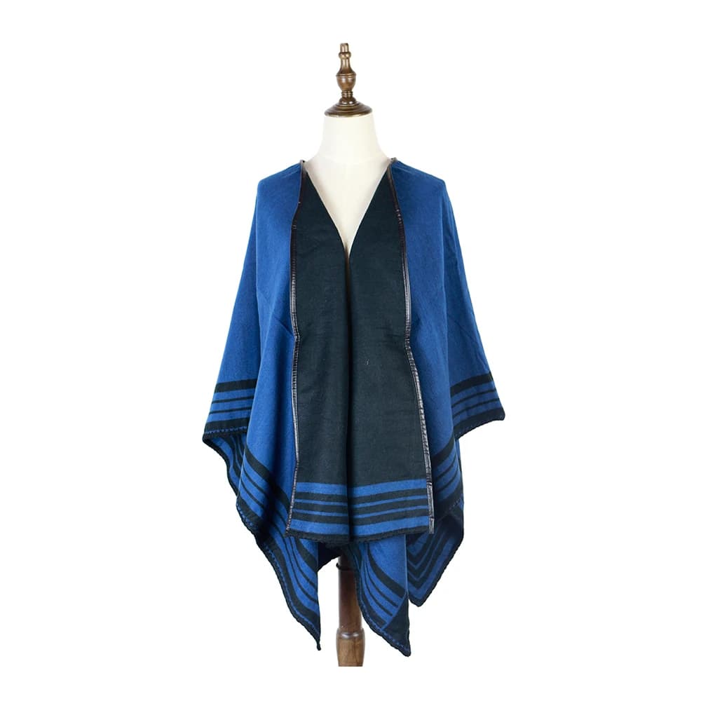 Winter Women Poncho Capes Opened Shwals Blue Stole Cotton Reversible Wraps Gifts Leather Tie-ups