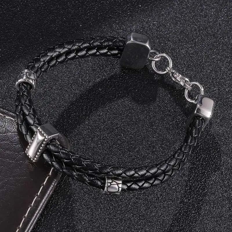 Fashion Men Jewelry Genuine Leather Bracelet Charm Stainless Steel Clasp Men's Bracelet BB1158