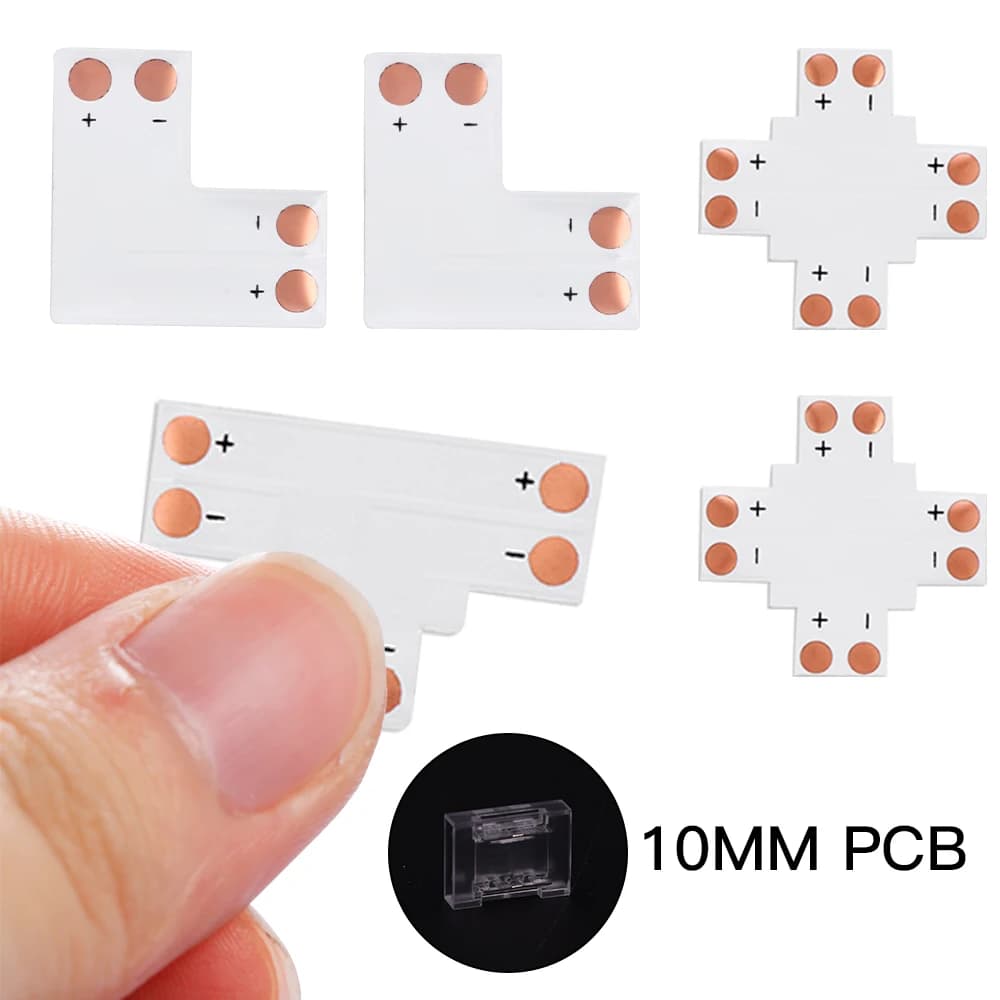 T/L/X Shape Led Connector 2 Pin 8mm 10mm PCB COB LED Strip Corner Connectors Free Soldering Easy Use For FOB COB Led Lights