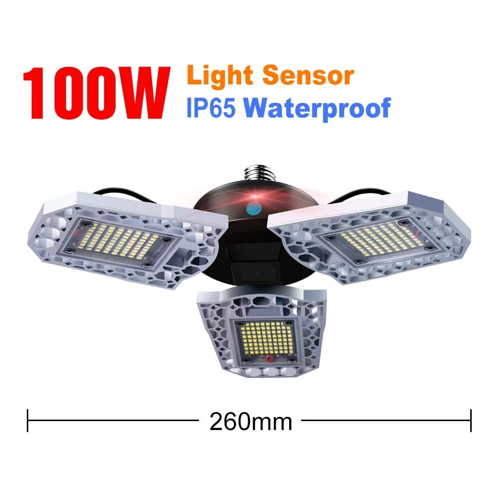 E27 Fan Garage Light 220V High Bay Light E26 Industrial Ceiling Lamp Indoor Home Foldable Bulb 60W 80W 100W Stadium Lighting LED