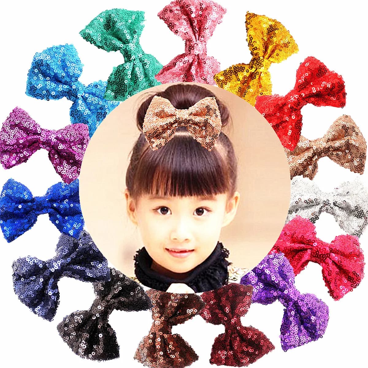 4 Inches Fashion Handmade Sequins Bowknot Children Duckbill Clips DIY Baby Bangs Hairpins Hairstyle Design Tools Birthday Gifts