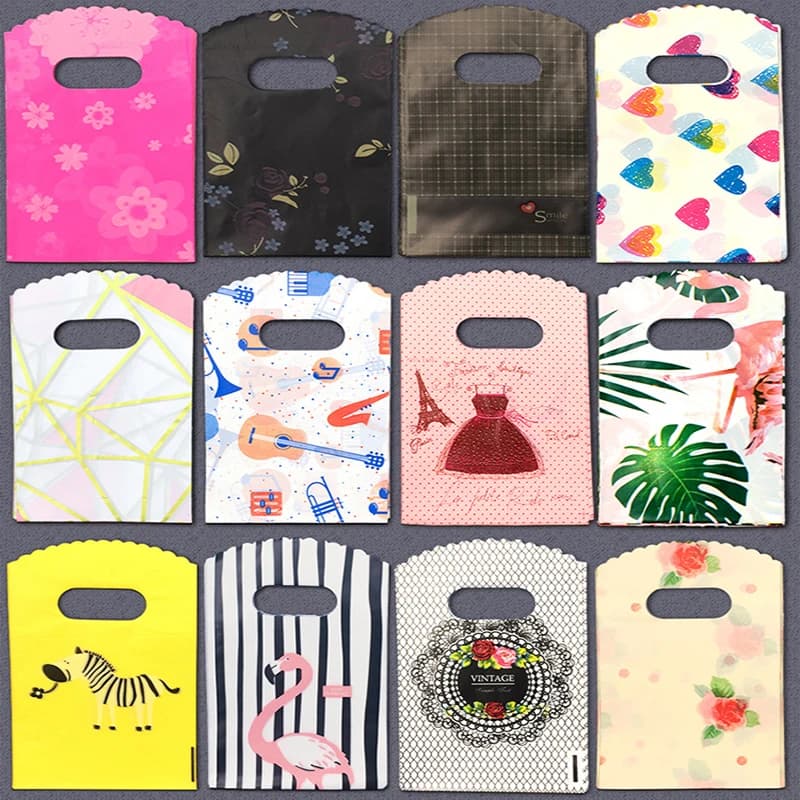 9x15cm*13x21cm Multi-Styles Fashion Pattern Plastic Mini Pouches Bag Jewelery Wedding Candy Birthday Gift Packing Bags 100pcs