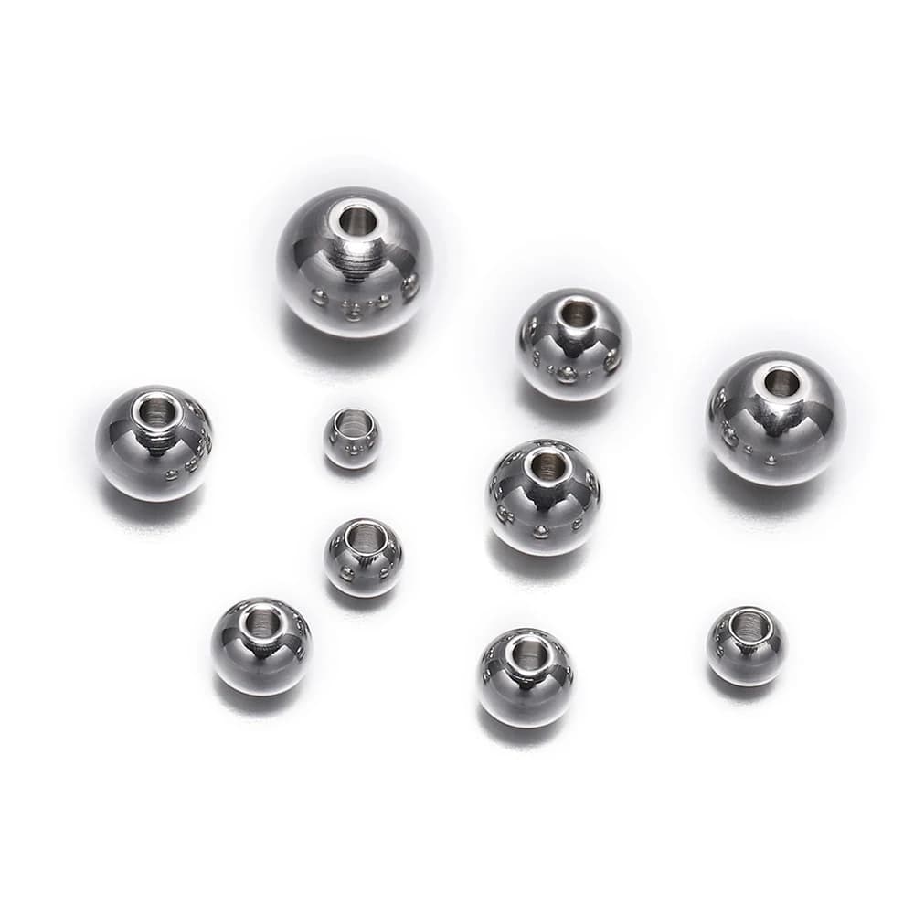 30-100pcs Round Seed Beads Stainless steel Loose Spacer Beads For Jewelry Making Bracelet Big Hole Beads Findings Supplies