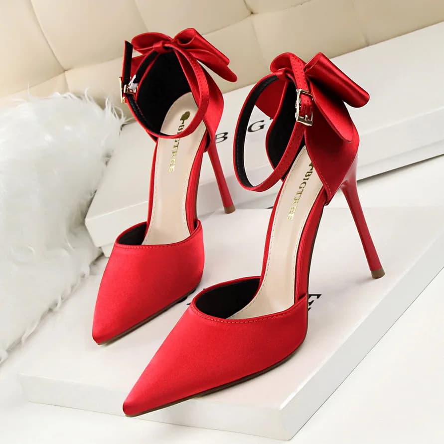 2024 spring new wild pointed shallow mouth single shoes ribbon bow banquet dress bridesmaid wedding shoes stiletto sandals women