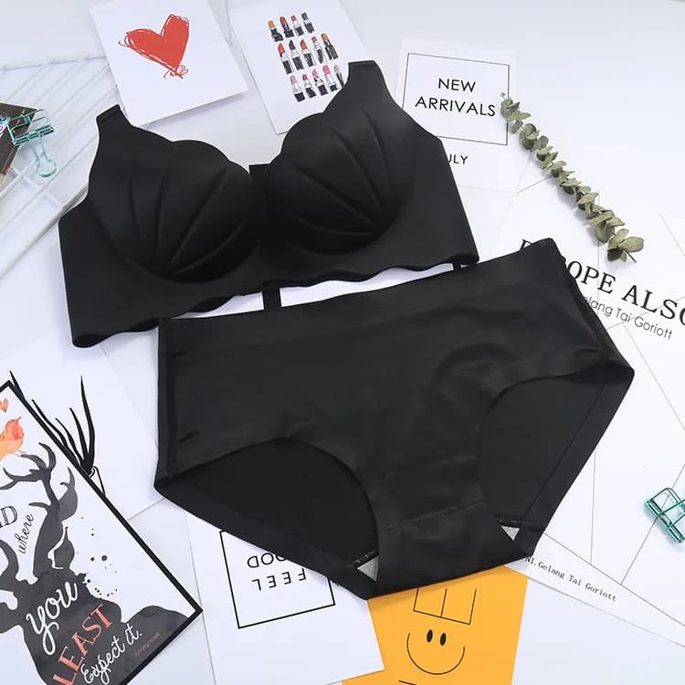 Fashion Sexy Lingerie Smooth Seamless One-piece Wireless Underwear Women Push Up Bra Set Female Bow Pearl Bra And Panty Set #qwe