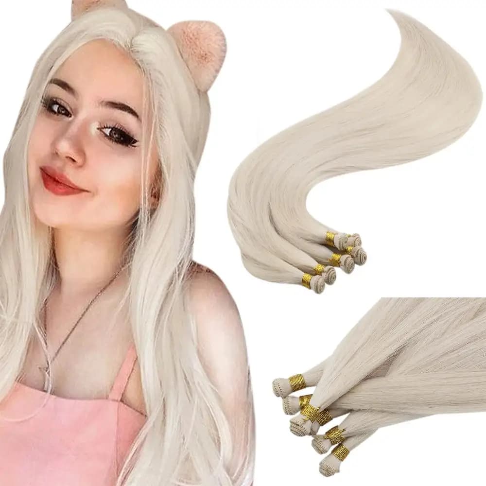 [New] VeSunny Hand Tied Weft Sew in Remy Hair Bundle Invisible Real Human Hair Seamless Double Weft Straight 10g/Bundle #1000