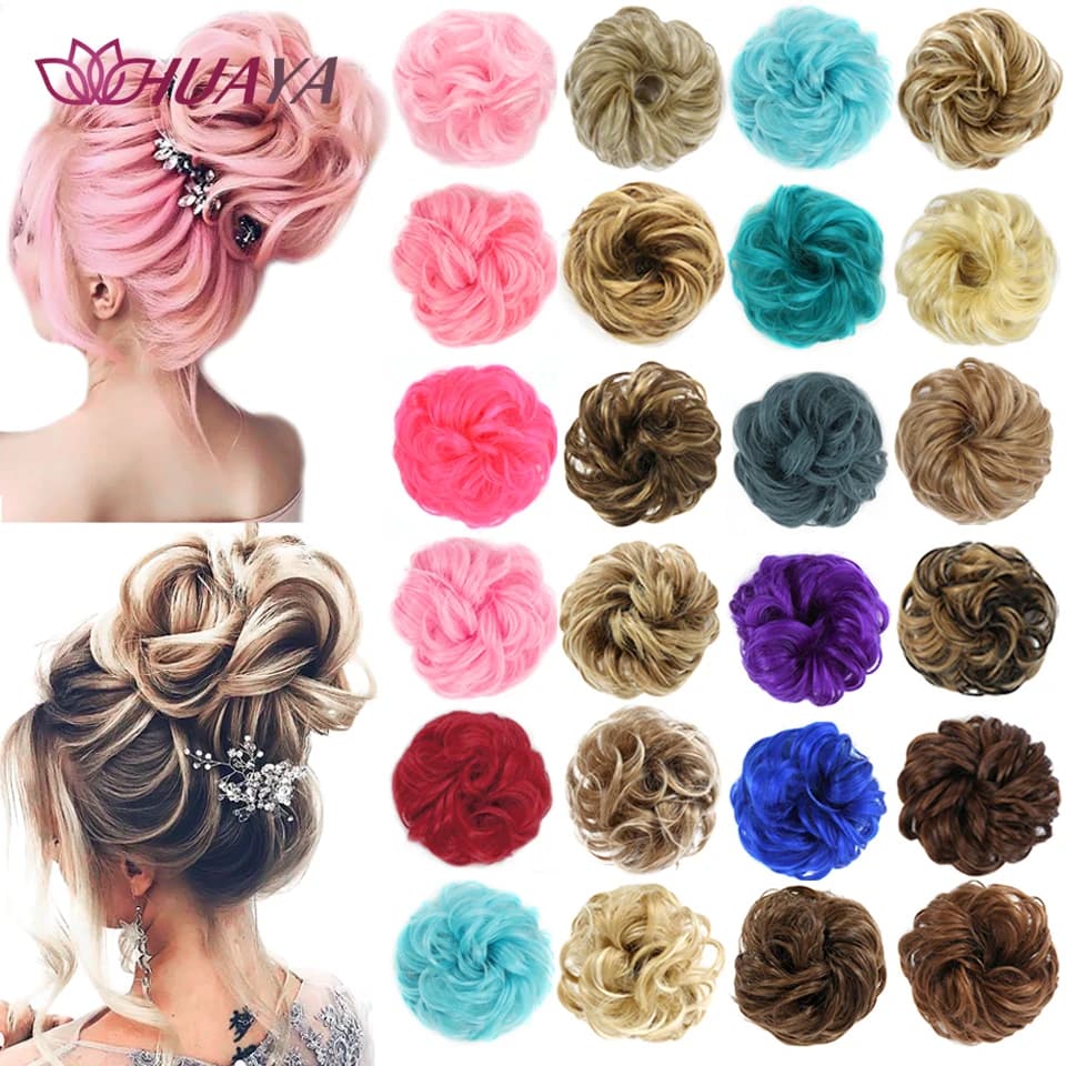 HUAYA  Synthetic Curly Donut Chignon Hairpieces Elastic Updo Chignon Fluffy Messy Scrunchies Hair Bun For Women