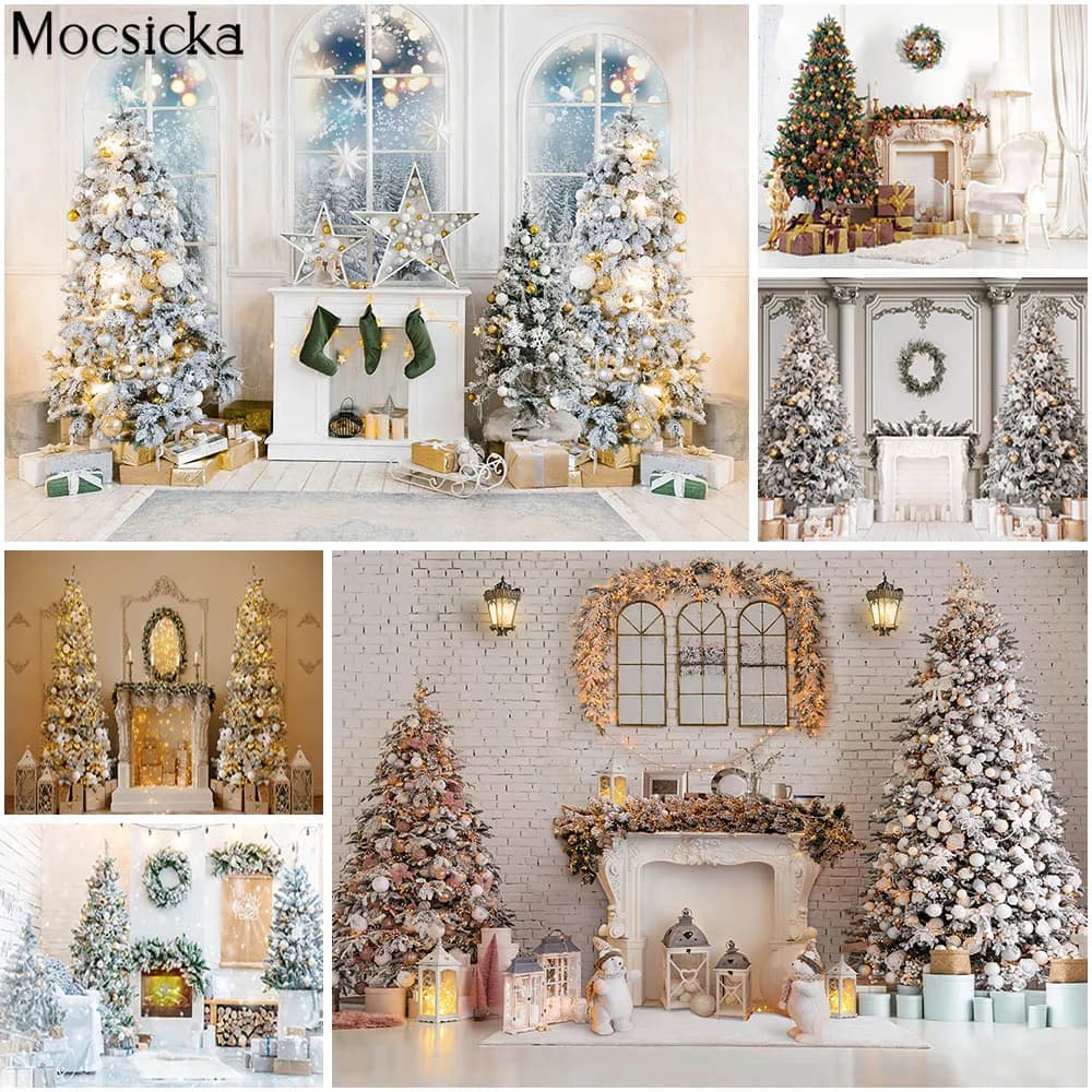 Christmas Room Backdrop Xmas Tree Gift Toy Decor Photo Props Studio Booth Background Kids Portrait Photoshoot Child Photography