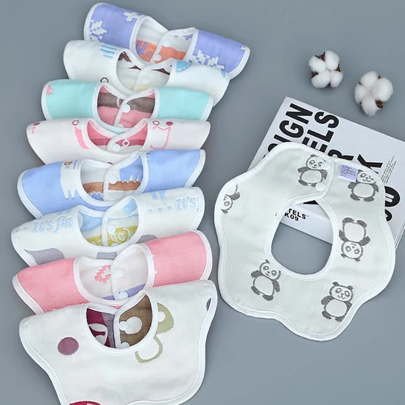 Baby Bibs 360 Degree Rotation 6 Layers Gauze Muslin Baby Bandana Burp Cloth Soft Newborn Infant Saliva Towel Baby Stuff Random