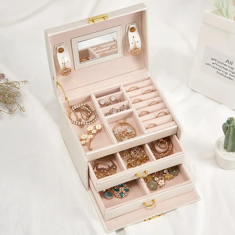 Large PU Leather Jewelry Box Multi-Layer Jewelry Case Organizer Casket For Necklace Rings Earring Jewellery Storage Boxes