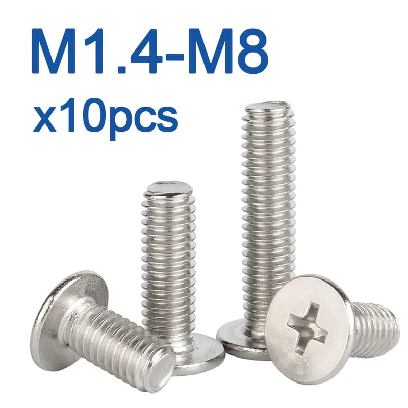 10pcs/lot Stainless Steel Cross Phillips CM Ultra Thin Super Low Flat Wafer Head Screw Bolt  M1.4 M1.6 M2 M2.5 M3 M4 M5 M6 M8