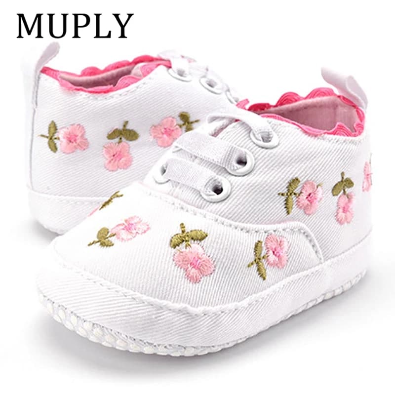 Baby Girl Shoes White Lace Floral Embroidered Soft Shoes Prewalker Walking Toddler Kids Shoes First Walker