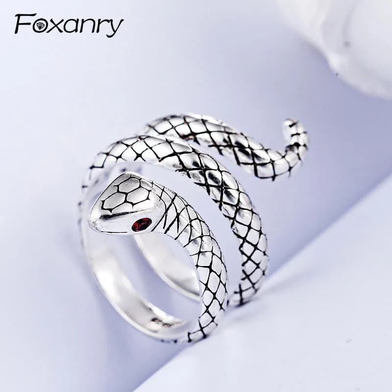 Foxanry Vintage Simple Cute Snake Rings Silver Color anillos Party Jewelry Gifts for Women Couples Wedding Accessories