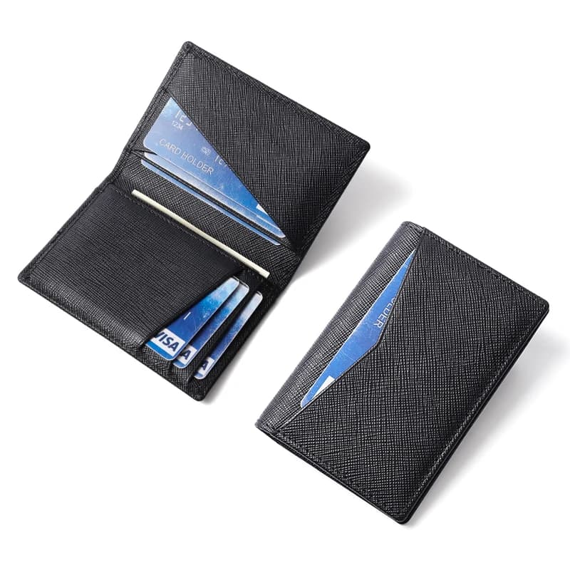 YATBEST Double Fold Men's Card Bag RFID Anti-Theft Brush Ultra-Thin Mini Portable Leather Credit Card Clip