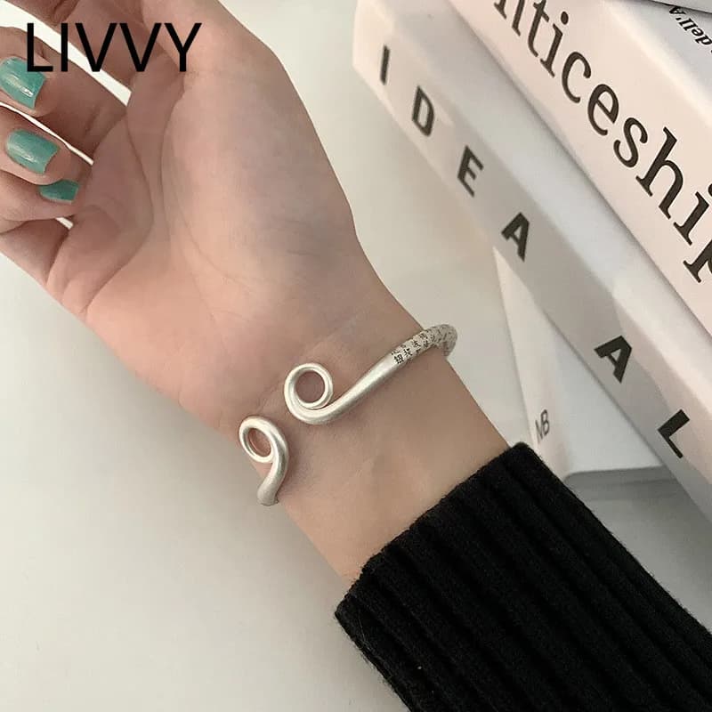 Silver Color New Monkey King Bracelet Fashion Retro Distressed Lettering Heart Sutra Open  Adjustable  Simple Bangles Jewelry