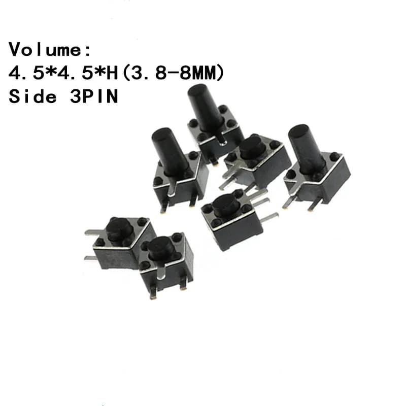 50PCS/LOT 4.5x4.5mm Momentary Tact Switch Push Button Switch 3PIN Micro Switch For TV/home use Button 4.5*4.5*3.8/4.3/5/6/7/8MM