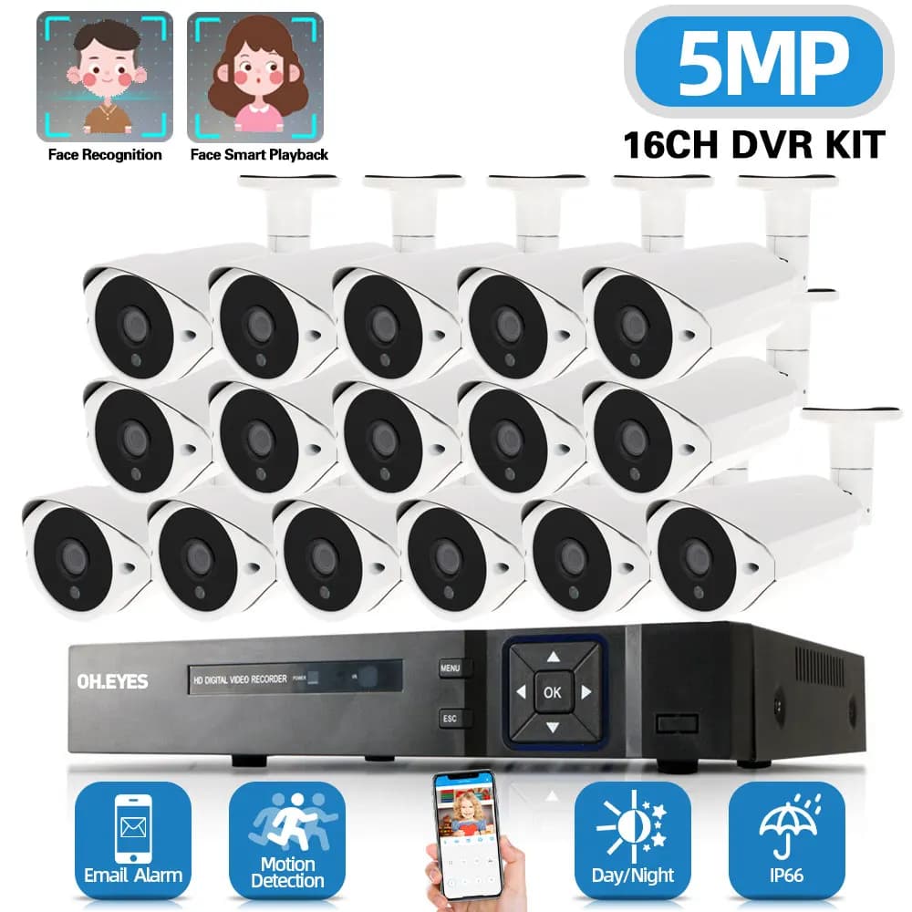 16 Channel DVR Kit 5MP 8CH CCTV IP DVR Home Security Camera System Set Outdoor AHD Bullet Camera Video Surveillance Kit 16CH 2MP