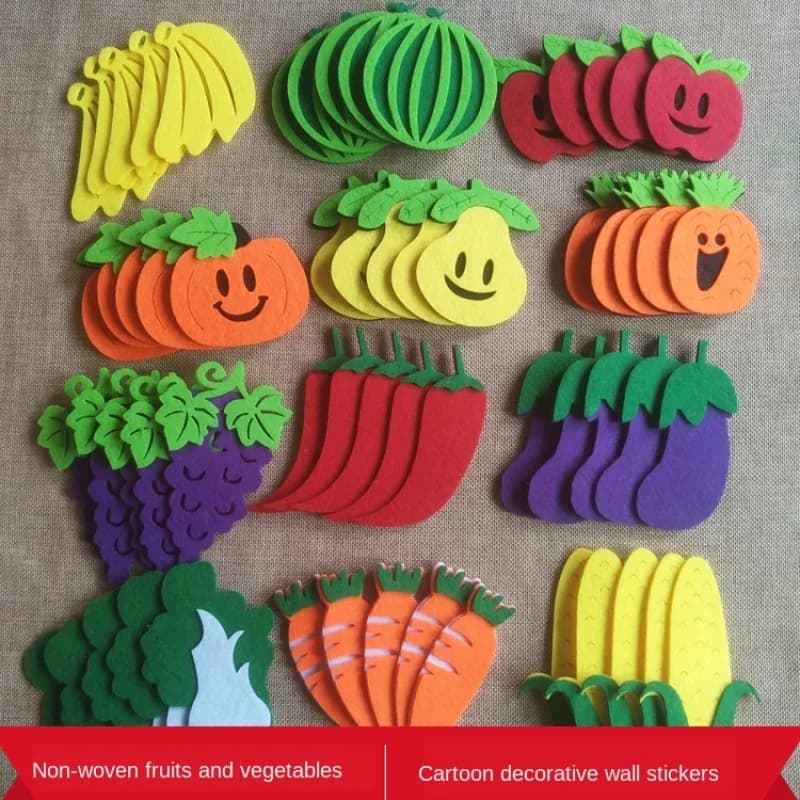 XICC Fruit Vegetables Cartoon Mixed Design Felt Craft Non Woven Patch Applique DIY Felt Pad Kindergarten Decoration Wall Sticker