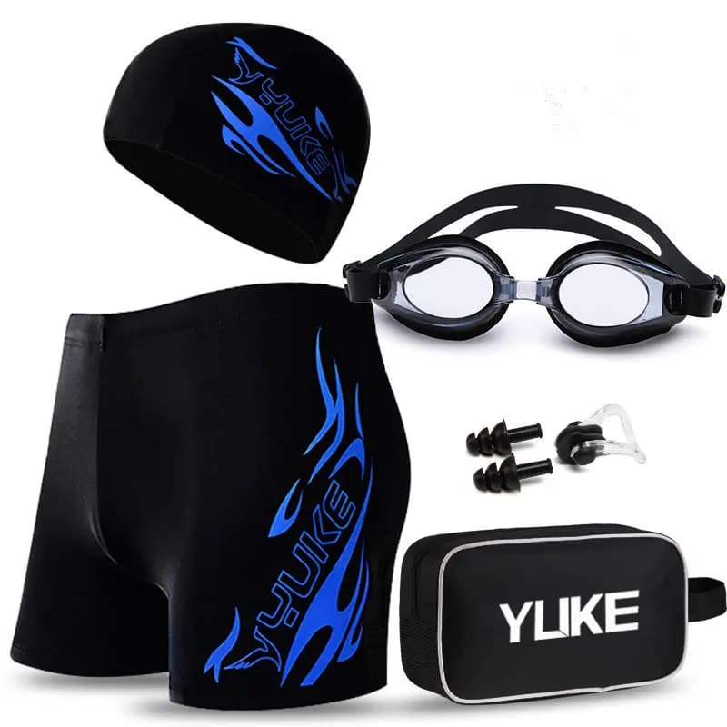 Newest Men's Swimming Set Swim Trunks Glasses Cap Carry Bag Plus Size Swimwear Men Swimsuit Bathing Suit Beach Boxer Shorts