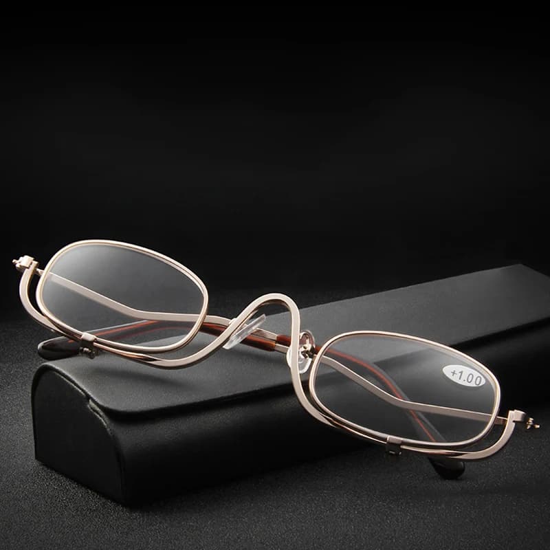 Folding Magnifying Glasses Make Up Eyeglasses Women Metal Spectacles Flip Down Lens Reading Glasses +1.0 1.5 2.0 2.5 3.0 3.5 4.0