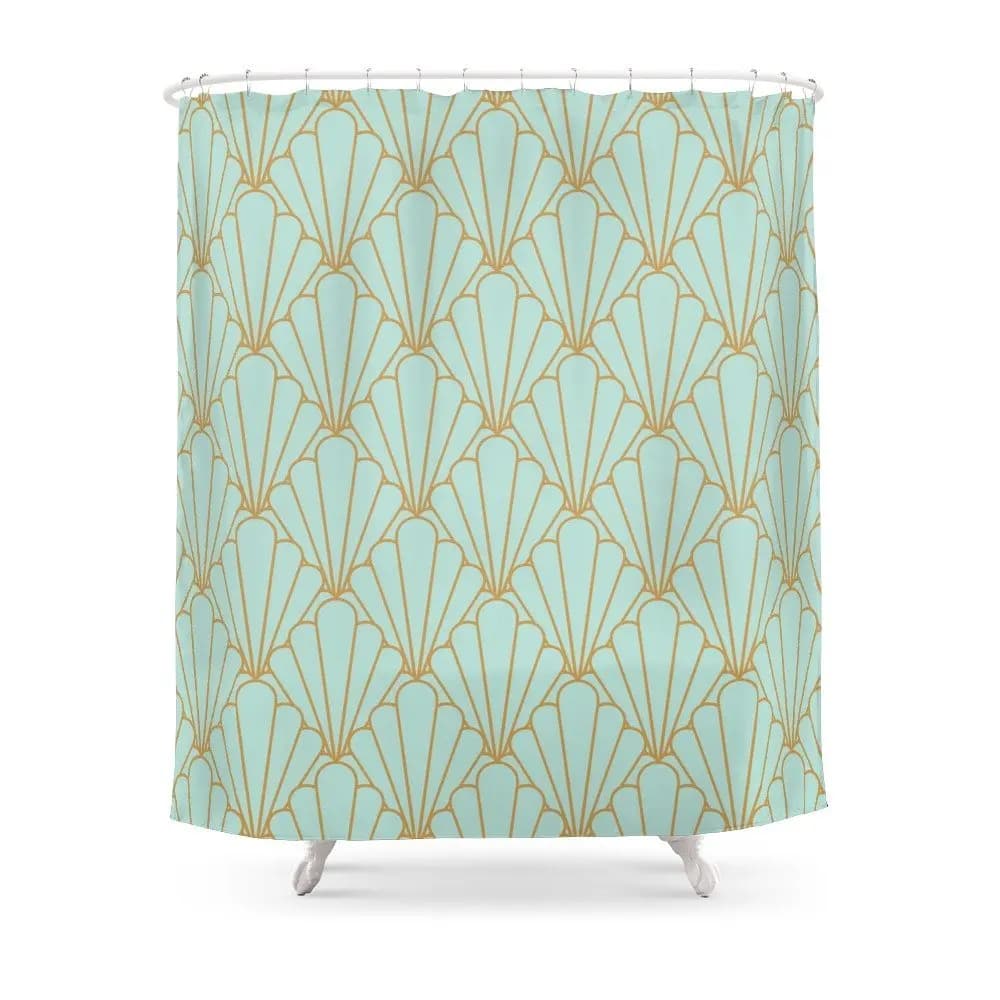 Art Deco Series Mint Green Shower Curtain Mat Polyester Fabric Bathroom Home Decoration Waterproof Print Shower Curtains