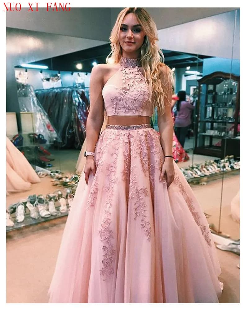 2022 Pink Quinceanera Dresses Lace 2 Pieces Appliques Vestido Para Quinceaneras A Line Backless Tulle vestidos de 15 años