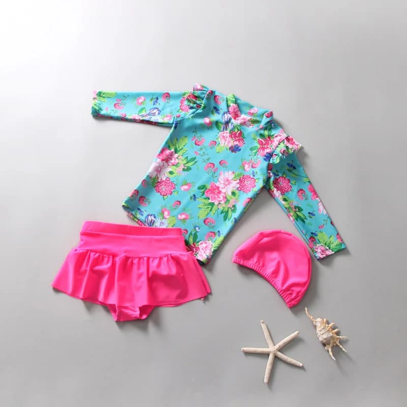 Children's swimsuit little girl middle and big child split skirt long sleeve sunscreen lovely princess girl baby swimsuit