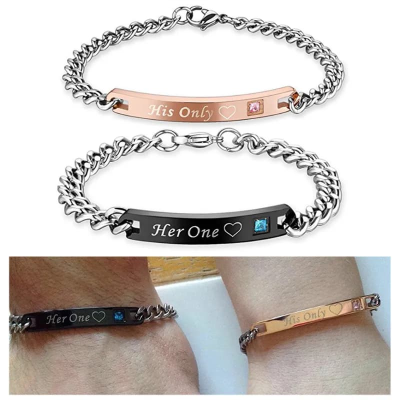 Couples Bracelets Set For Boyfriend Girlfriend Him Her One His Only Letters Stainless Steel Relationship Matching Promise