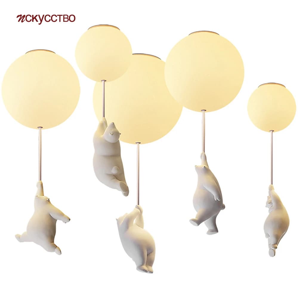 Nordic Hanging Polar Bear Led Ceiling Light Children Bedroom Nursery Creative Lighting Fixture PVC Balloon Kids Room Deco Lamp