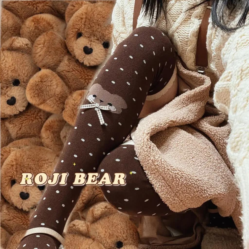 Little bear bow wave point Lolita socks female qiu dong knee-high socks Lolita Japanese thin leg thick combed cotton stockings