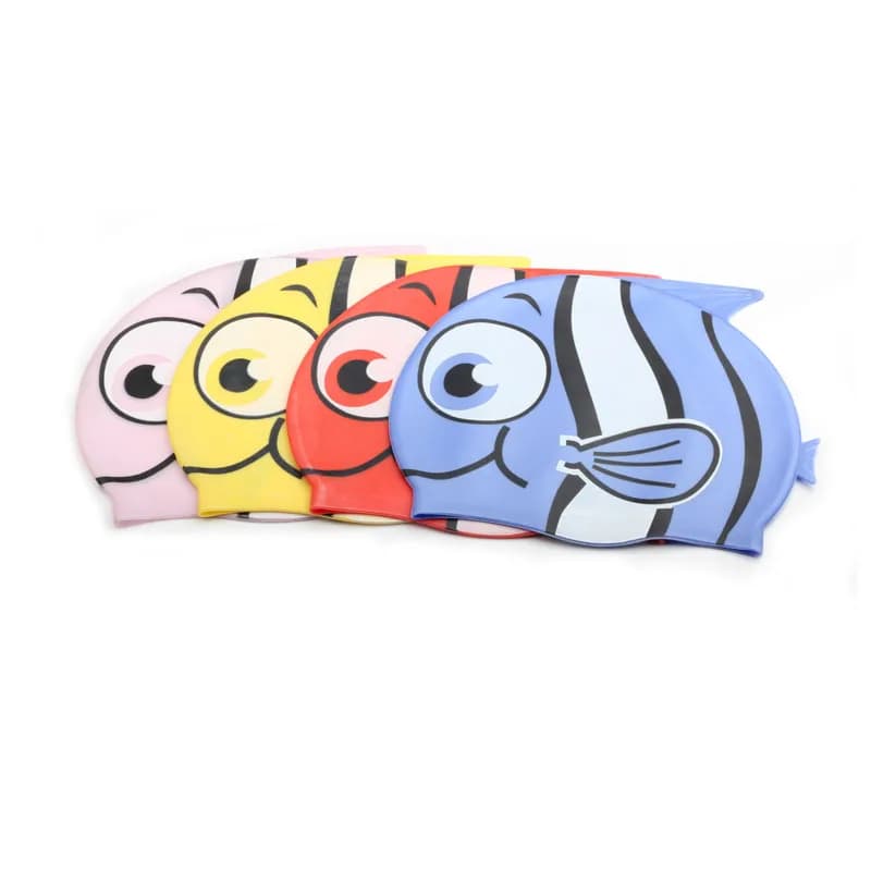 Boys Girls Silicone Elastic Swimming Cap Waterproof Kids Swimming Pool Cap Children Ear Protect Tropical Fish Cartoon Diving Hat
