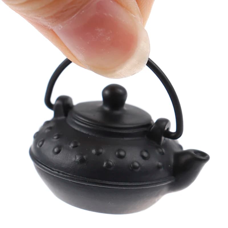 1PC New Creative 1/12 Doll House Black Iron Kettle Simulation Teapot Model Toys
