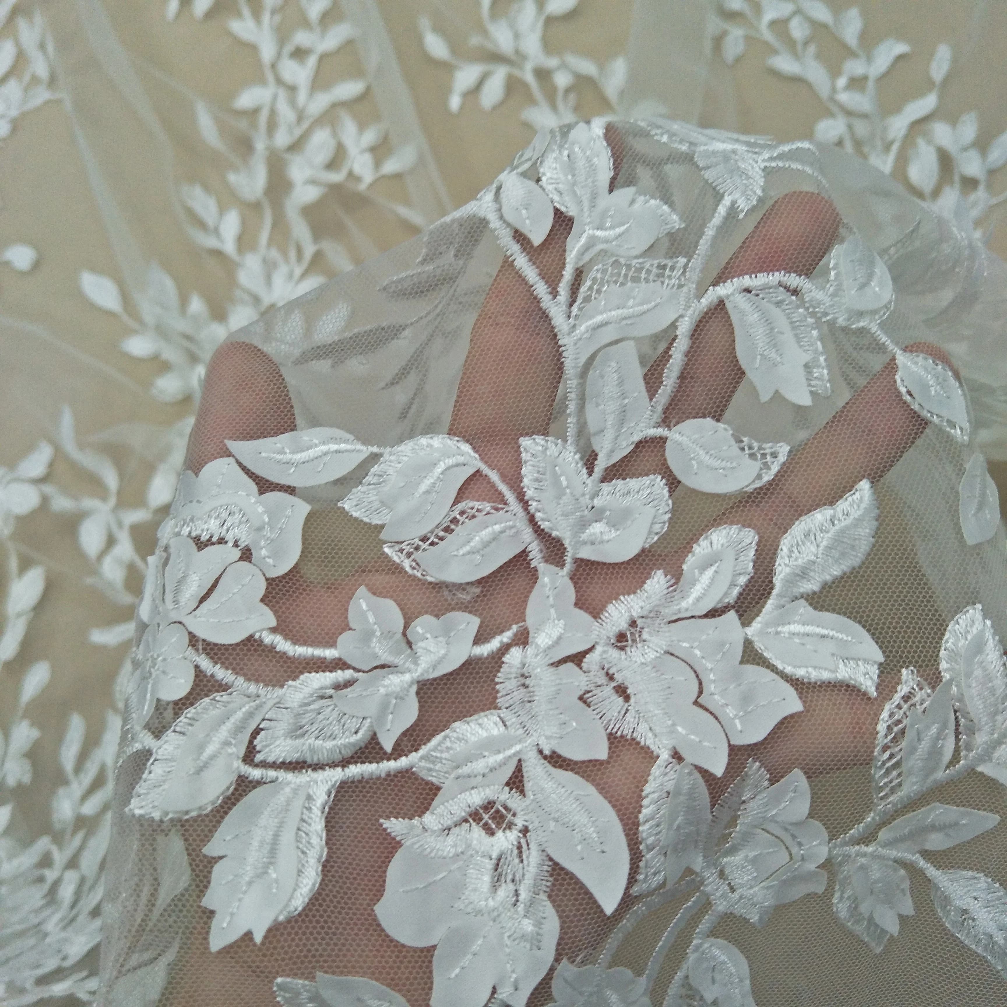 Lace Leaf Wedding Dress Fabric, Lace Fabric, Ivory, 130cm Width, Fashion, Sale by Yard