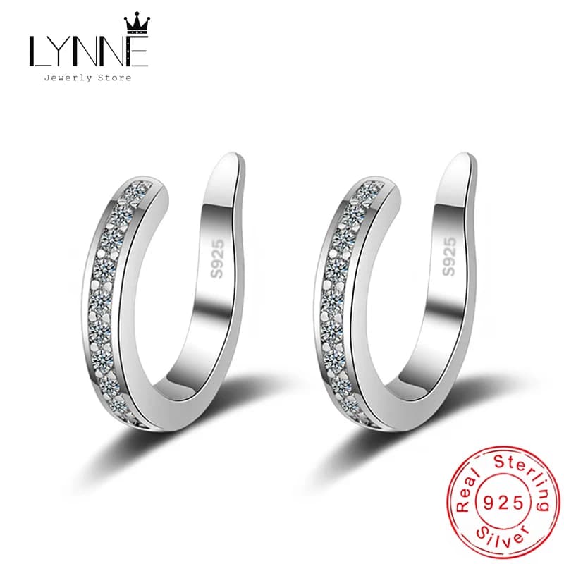 Fashion Fine C Shape Zircon No Hole Corrector Clip Earrings Women Men 925 Sterling Silver Jewelry Punk Rock Rhinestone EarCuff