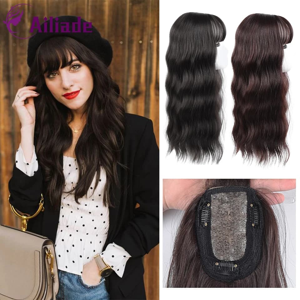 AILIADE 45CM Synthetic Hair Long Water Wave One Piece Haipiece Black Brown Wave Pieces Clip in Hair Pieces For Women
