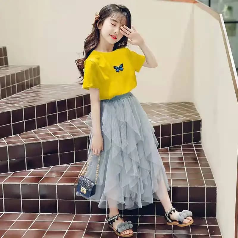 Dress For Girls Summer Girl T-shirt + Lace Dresses Clothes 2PCS Fashion Party Prom Dress Kids Teen Child Costume 6 8 10 12 Year