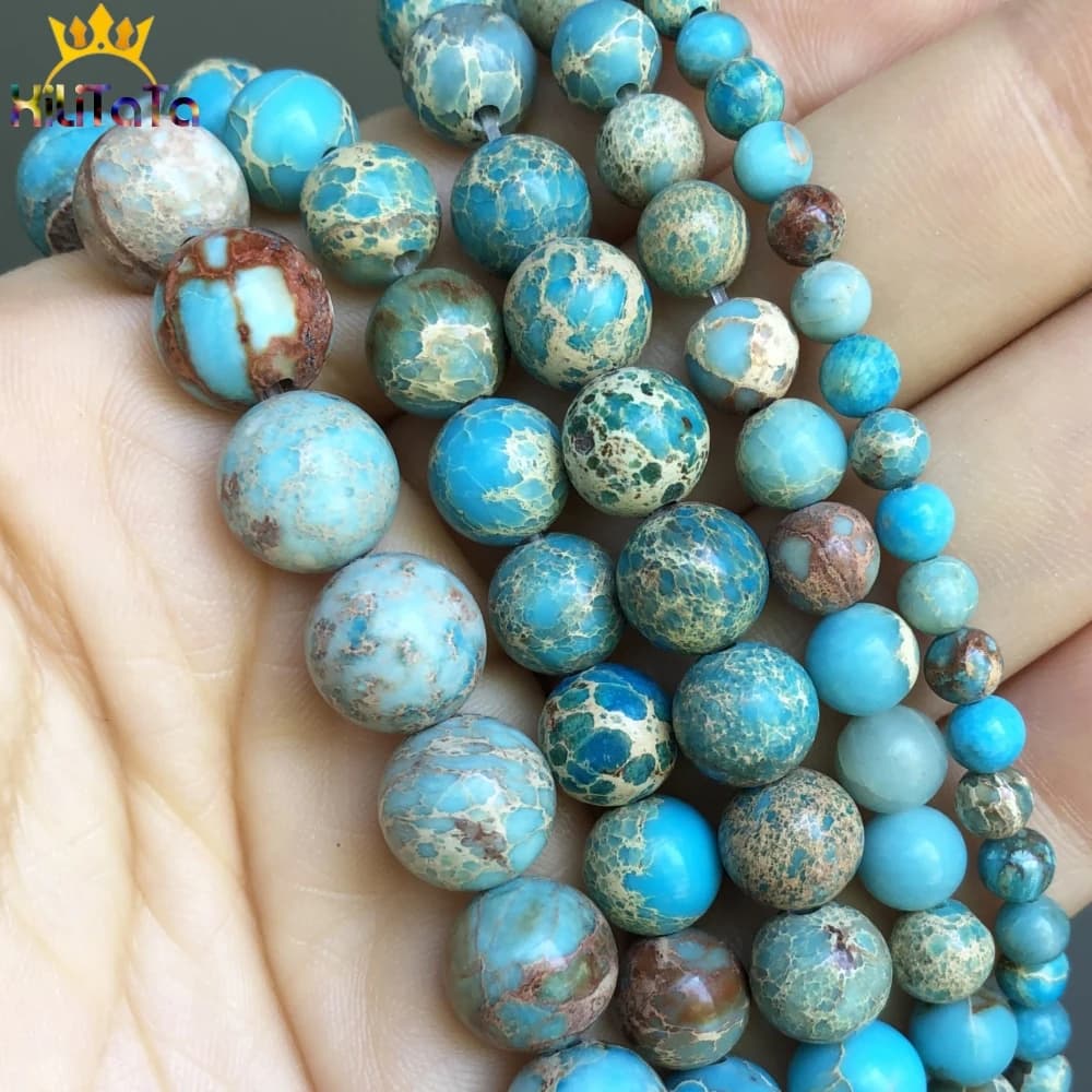 Natural Stone Light Blue Sea Sediment Jaspers Round Loose Beads For DIY Jewelry Making Bracelet Accessories 15'' 4 6 8 10mm