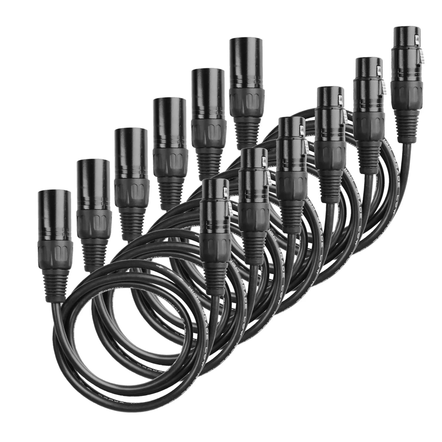 Pack of 6 pcs Black 1m/2m/5m 3Pin XLR Cable Premium XLR Male to XLR Female Microphone Shielded Cable M/F Audio Cord DMX512