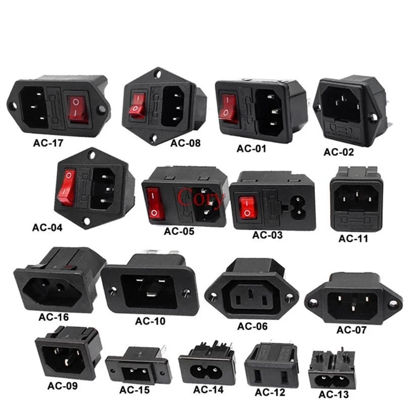 1Pc IEC320 C14 Electrical AC Power Socket 3Pin Red Lamp 250V Rocker Switch 10A Fuse Female Male Inlet Connector 2Pin Socket