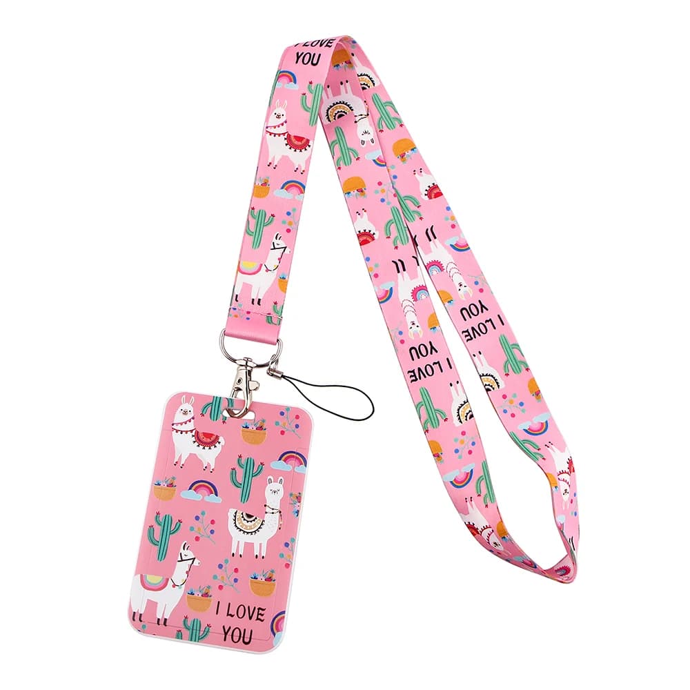 LX122 Cute Alpaca Keychain Lanyard for Keys Pendant USB ID Badge Holder Cartoon ID Pass Card Mobile Phone Rope Neck Strap Lariat