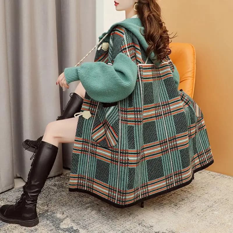 Women Sweater And Cardigan New Female Spring Autumn Retro lattice Knitting Cardigan Ladies Fashion Sweater Top B