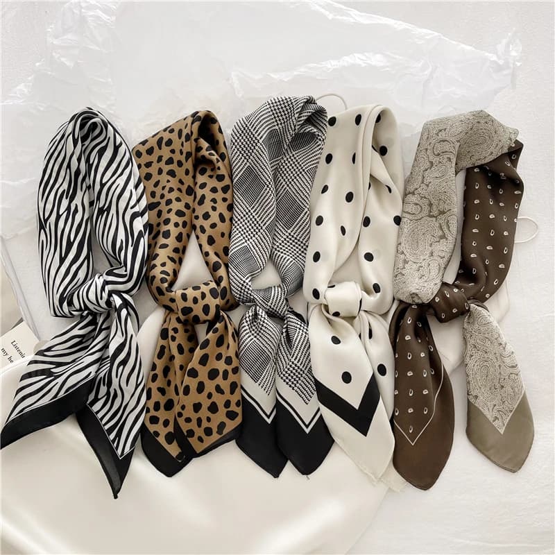 Luna&Dolphin Women Vintage Print Scarf 70x70cm Houndstooth Zebra Chiffon Silk Feeling Headbands Bandana Bag Neckerchief Hijab