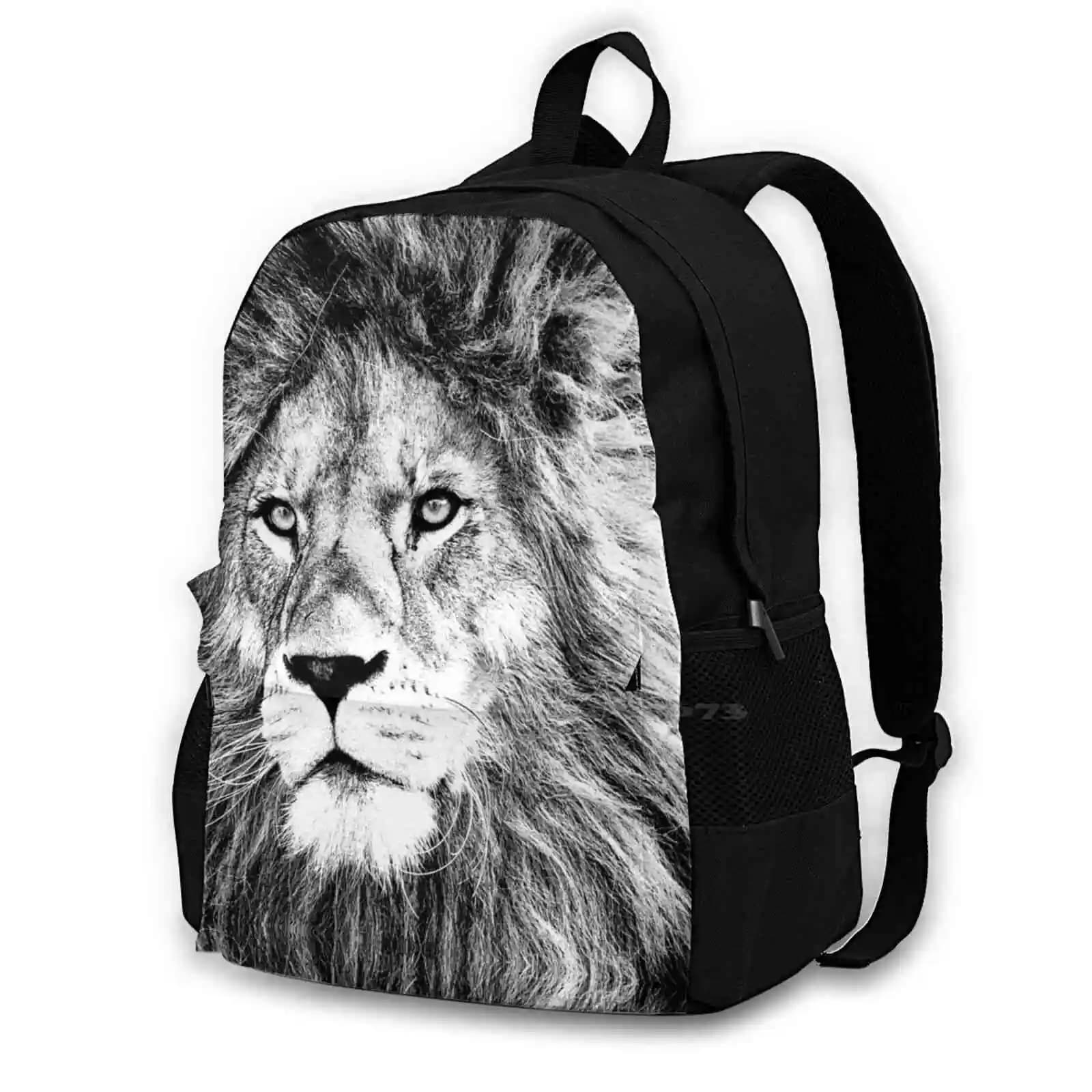White Lion Large Capacity School Backpack Laptop Bags White Golden Lioness King Savage Claw Head Animal Lover Jungle African