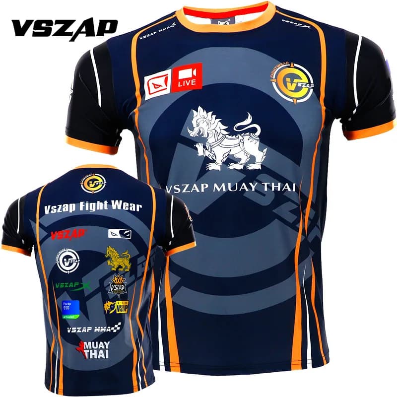 Vszap-Boxing Training T-Shirt for Men, MMA Tee, Kickboxing, Muay Thai, Training Fightwear, Cotton Breathable Gym Running T Shirt