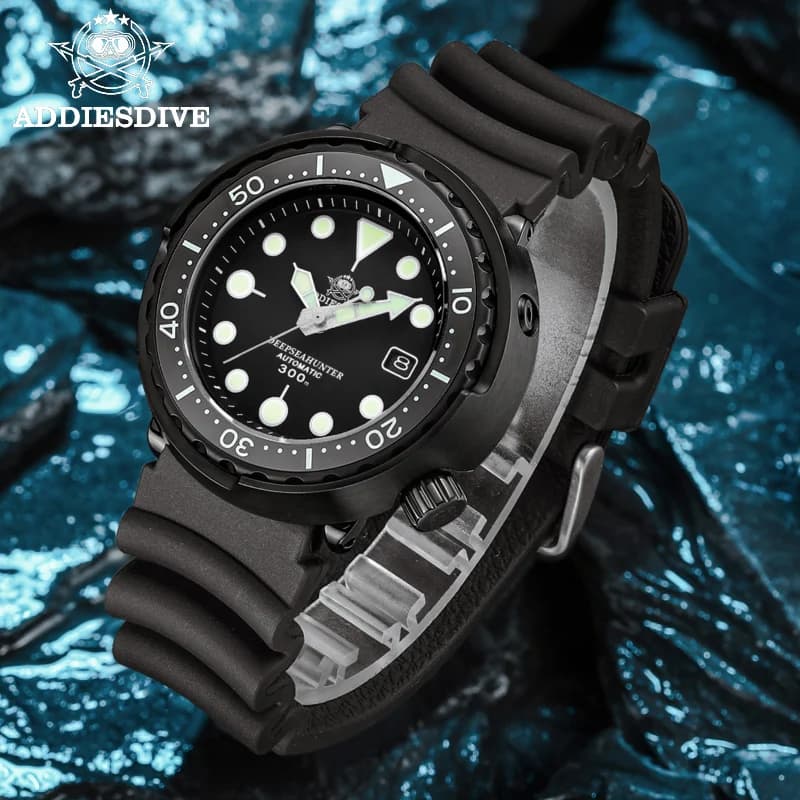 ADDIESDIVE Men's Diver Watch Black Tuna Case Sapphire Ceramic Bezel 300m Water Resistance NH35A Luminous Dial Automatic Watches