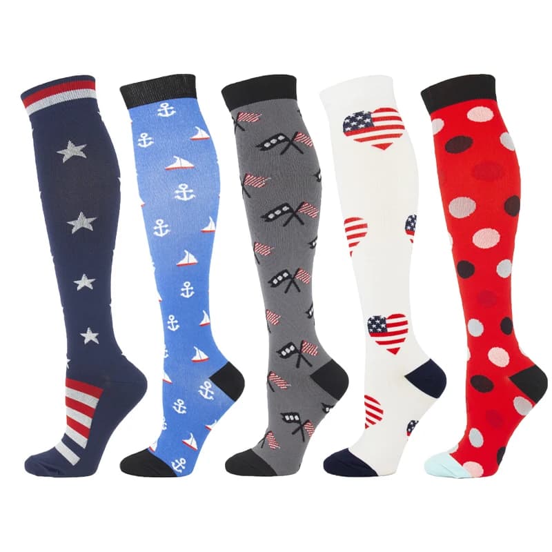 Compression Women Men Stockings Popular Love Pattern Stripe Lattice Star Compress Socks Running Sports Elastic Pressure