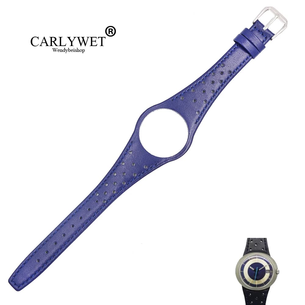 CARLYWET Red Blue Brown Black Khaki Leather Watch Band Strap Belt With Silver Steel Buckle For Men Omega Dynamic