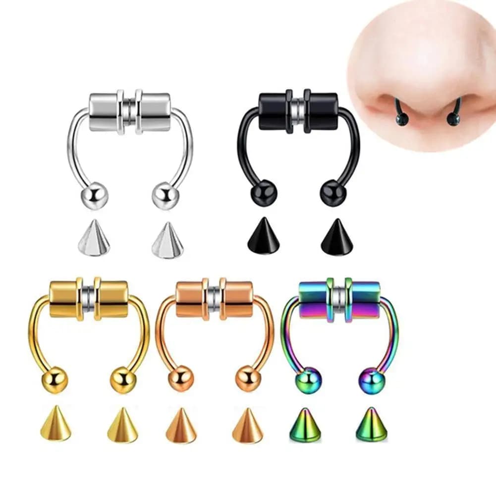 Women Fake Piercing Nose Hoop Septum Fake Septum Piercings Nose Clip Rock HipHoop Steel Magnet Punk Body Jewelry Gifts