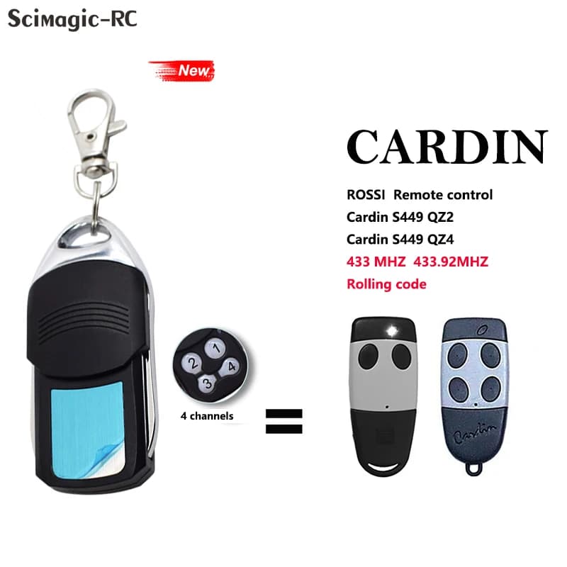 Cardin S449 QZ4 QZ2 Replacement Remote Control 433.92MHz Rolling Code Handheld Transmitter Keychain