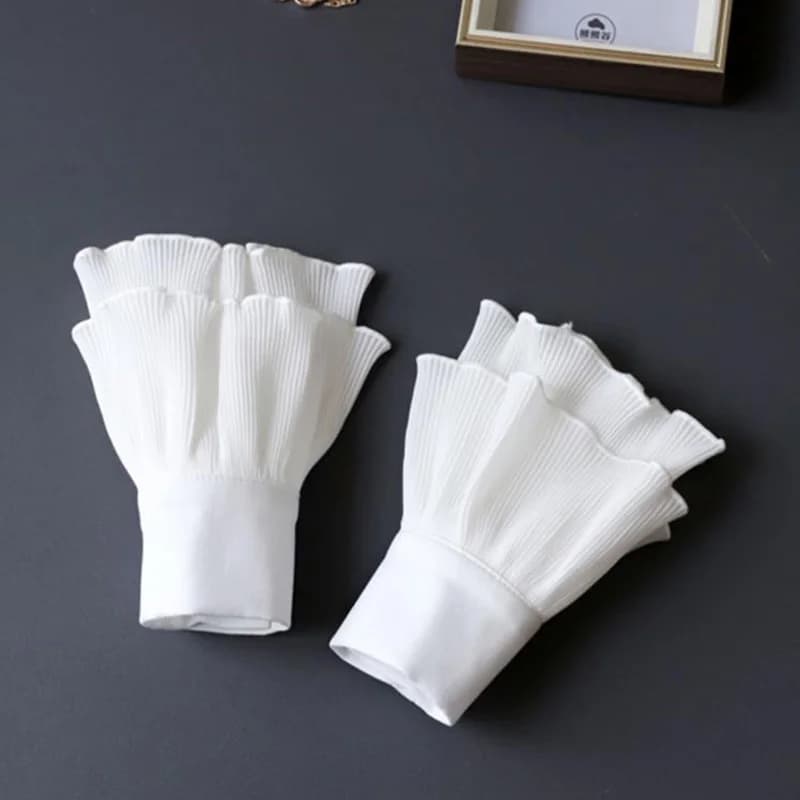 White Fake Sleeve Cuff DIY Ruffle Detachable Cuffs For Women Sweater Button Black Decorated Lace Cuff Fake Sleeves Tie